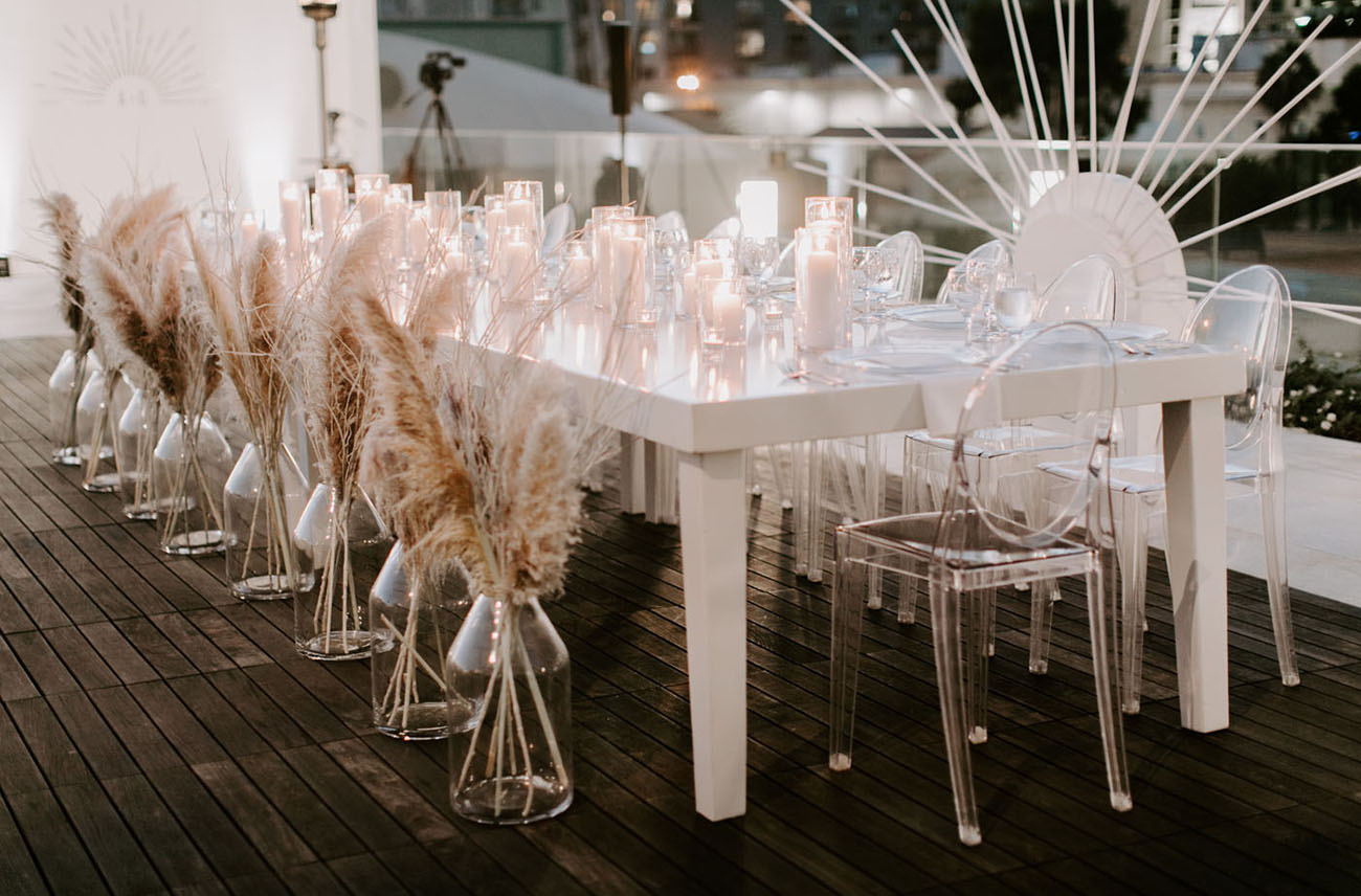 The sweetheart table was marked with pampas grass decor
