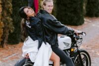 black leather jackets for the couple are a great idea, especially if it’s a biker’s wedding