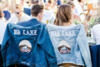 cute blue matching denim jacket for both is a fun idea to mark your chairs and shoot some portraits