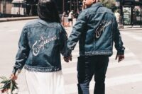 pretty and bold blue denim jackets with calligraphy are the easiest and coolest way to spruce up the looks