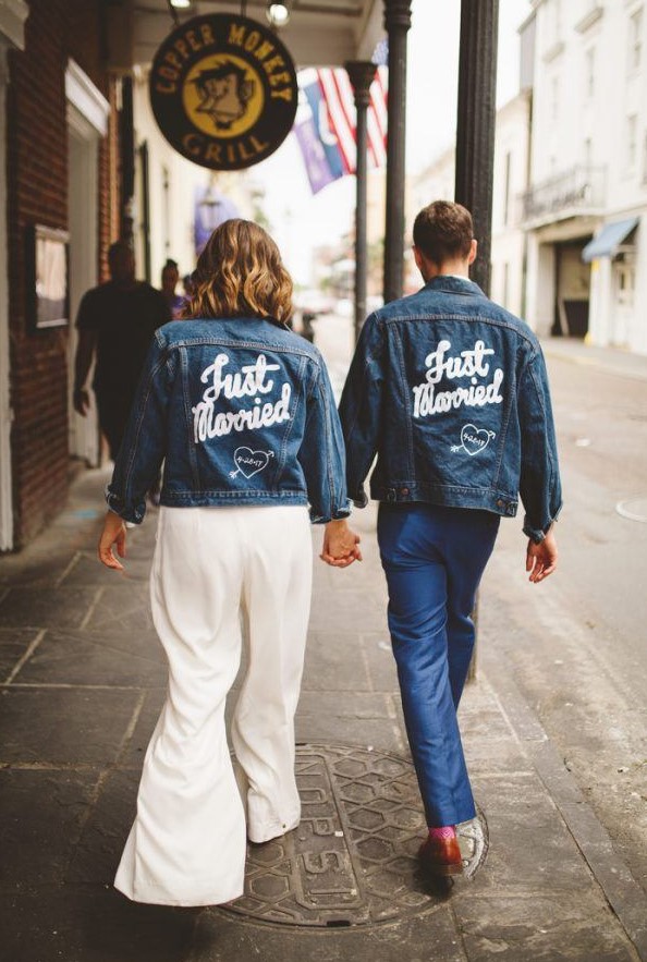 wear a customized denim jacket to get that cool couple's look that you'll remember for years