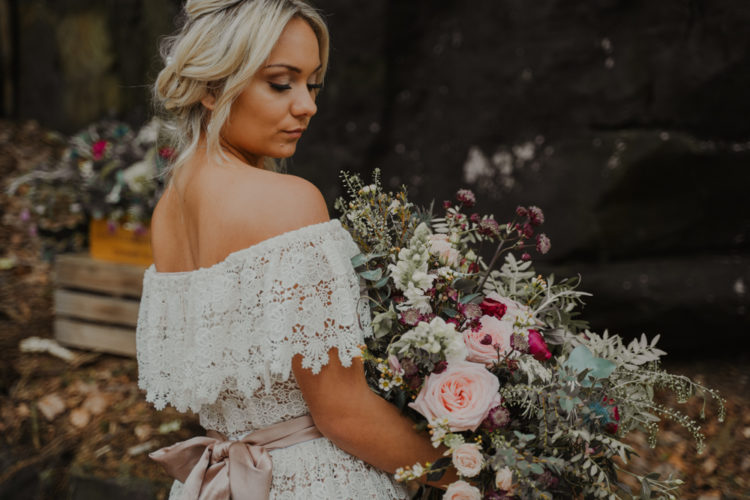 This wedding shoot was done in blush, burgundy and sage and featured many boho touches that are so much on trend right now