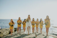 03 The bridesmaids were rocking cheerful bright yellow mini dresses with ruffles