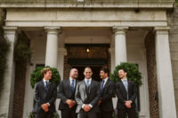 03 The groom was wearing a grey three-piece suit and a blue tie, and the groomsmen were rocking two-piece suits in the same color