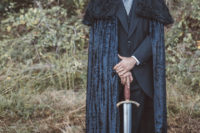 03 the groom may add a fur coverup and a sword to his look to remind of Jon Snow