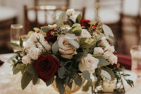 08 The blooms were elegant, with neutral, burgundy flowers and greenery in a gold vase