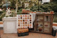 11 The dessert table was done with vintage suitcases and sideboards plus a trendy donut wall
