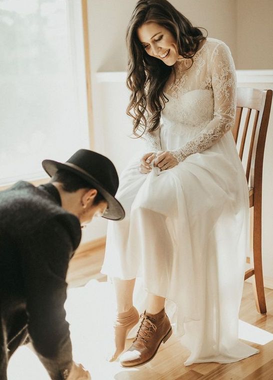 rough leather boots won't spoil any bridal look, so feel free to rock them with your stunning elopement wedding dress