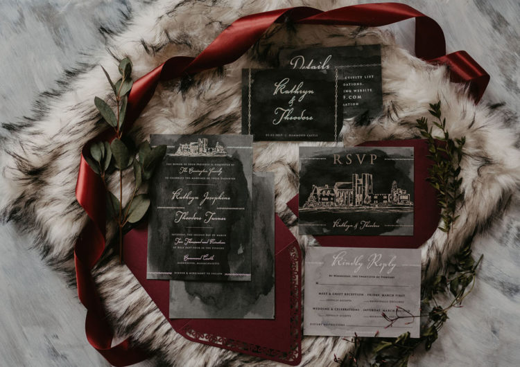 moody watercolor wedding stationery with calligraphy is a great idea for a GOTH wedding