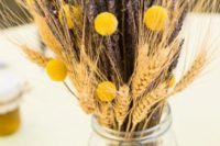a simple and budget-friendly wedding centerpiece with billy balls, wheat and lavender – all dried everything