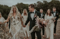01 This boho glam wedding in Australia is all-neutral, with lots of dried herbs and blooms and pampas grass