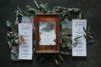 02 The wedding invitations were done in industrial style, too, with copper leaf and watercolors