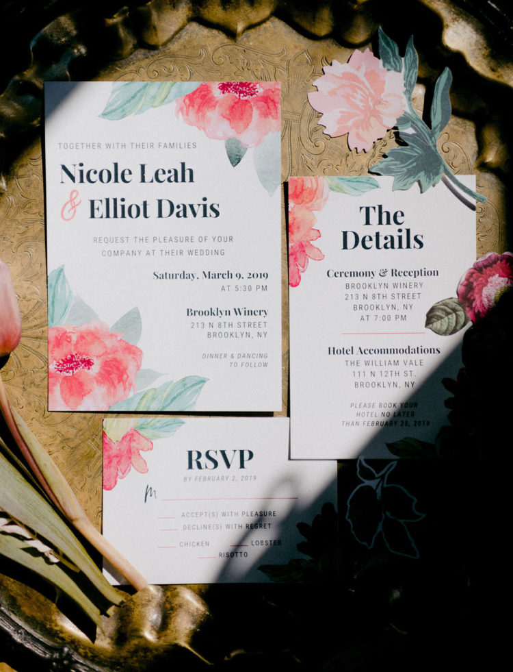 The wedding invites hinted on bright pink shades that were used in home decor