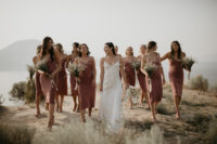 06 The bridesmaids were rocking rust-colored slip dresses and neutral bouquets with dried herbs