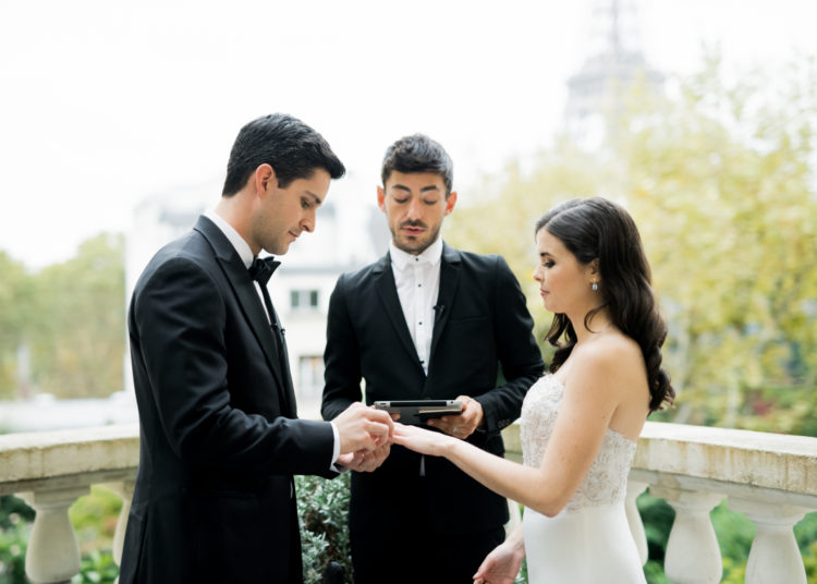 The ceremony took place on the balcony with Paris views