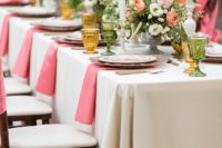 11 The florals were tender – blush, coral pink and white blooms and some greenery, candles added chic to the setting