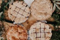 an assortment of homemade pies is a lovely idea for a wedding, you can substitute a usual wedding cake