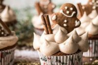 delicious gingerbread cupcakes with marshmallows, cinnamon sticks and gingerbread person toppers are amazing
