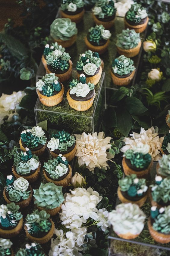 super creative succulent and flower wedding cupcakes are an adorable alternative to a usual wedding cake