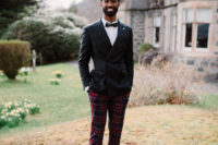 02 The groom was rocking a super chic look with plaid pants, a white shirt, a black jacket and black boots
