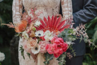 03 The wedding bouquet was bright pink, with blush and white blooms, dried flowers and eucalyptus