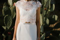 04 Marina was wearing a two piece wedding dress with a lace crop top and a plain skirt