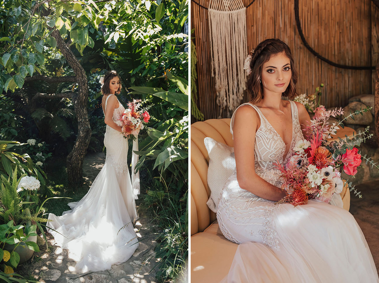 The second wedding dress was a glam mermaid one, with a plunging neckline and a train