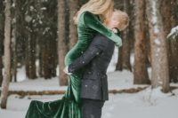 17 a green velvet mermaid wedding dress with long sleeves can make a statement both in the fall and winter