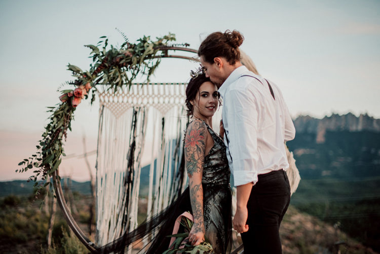 This wedding shoot was alternative, with a black lace wedding dress, a moon gate and lots of other gorgeous details