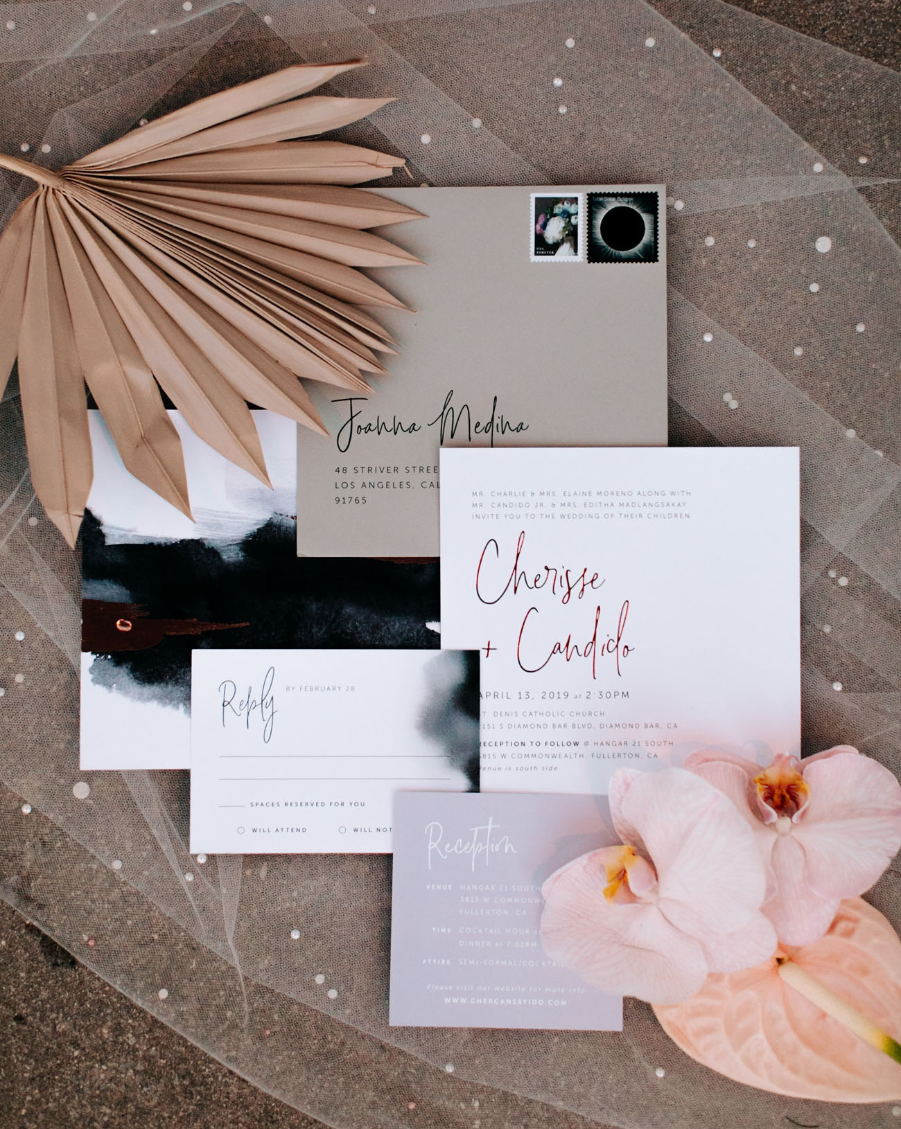 The wedding invitations were done in neutrals, black and with ombre effects  plus calligraphy