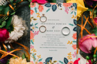 02 The wedding invitations were made with floral patterns and a touch of color to reflect the location choice