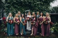 05 The bridesmaids were wearing plum and teal dresses, each chose her own dress