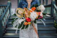 a super bright tropical-inspired wedding bouquet