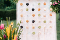 a stylish and trendy donut wall display for a wedding