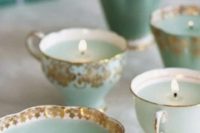 20 vintage teacups with candles inside are an easy DIY and they can be nice wedding favors