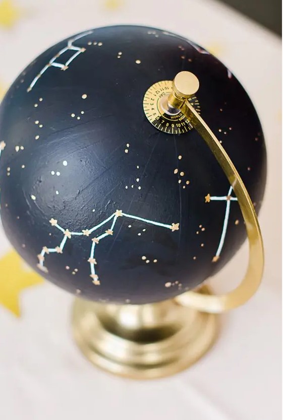 A celestial wedding centerpiece of a constellation globe is a super eye catchy and chic idea for a wedding