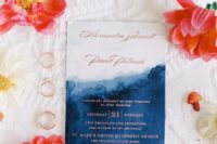 02 The wedding invitations were bright and ombre, with navy and copper