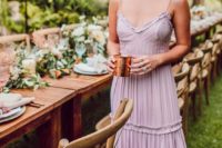02 a cute mauve maxi dress with ruffles and on spagehtti straps is an amazing romantic idea for a summer wedding outdoors