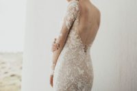 03 a beautiful lace sheath wedding dress with embellishments, long sleeves and a cutout back plus a train