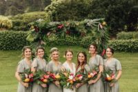 13 light green maxi bridesmaid dresses with short sleeves and A-line skirts are amazing for a tropical or summer wedding