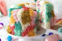 23 a super colorful sugar fringe wedding cake will easily fit a bright 70s disco wedding