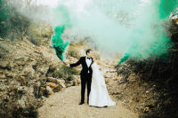 add a colorful touch to your wedding portraits with colorful smoke bombs like here