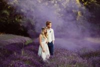 embrace your location with colorful smoke – here a lavender field is highlit with lavender smoke