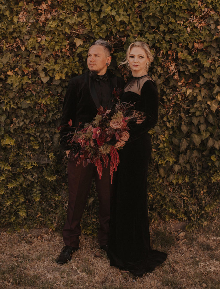 This couple went for a Gothic Halloween wedding in moody shades and with refined touches