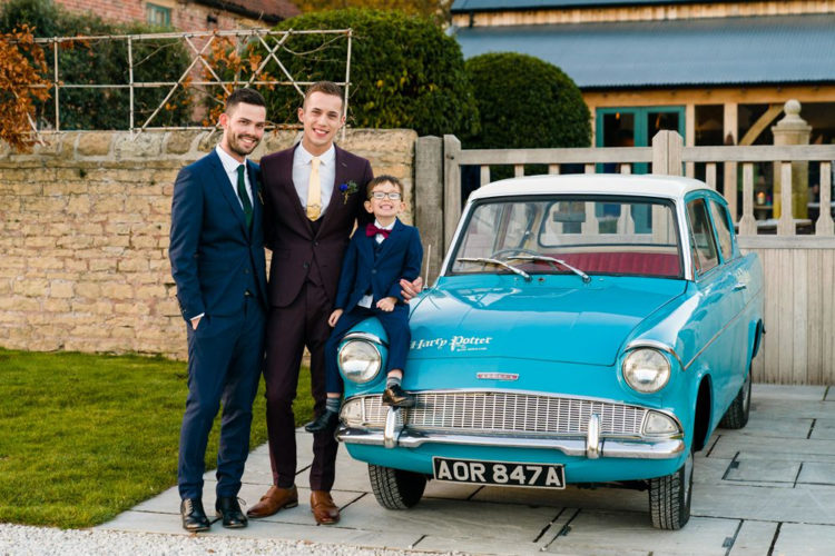 This couple went for a bright jewel toned wedding with Harry Potter theme