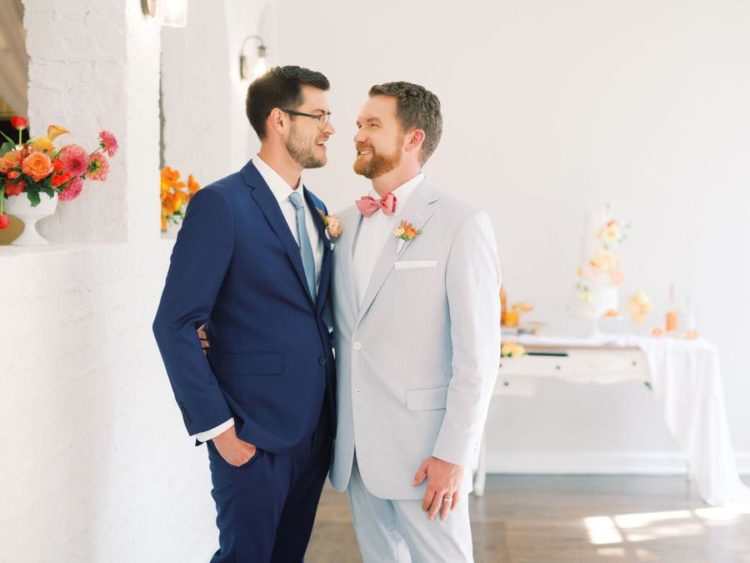 This real couple participated in this bright citrus wedding shoot with ombre decor