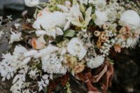a stylish neutral wedding bouquet with lots of textures