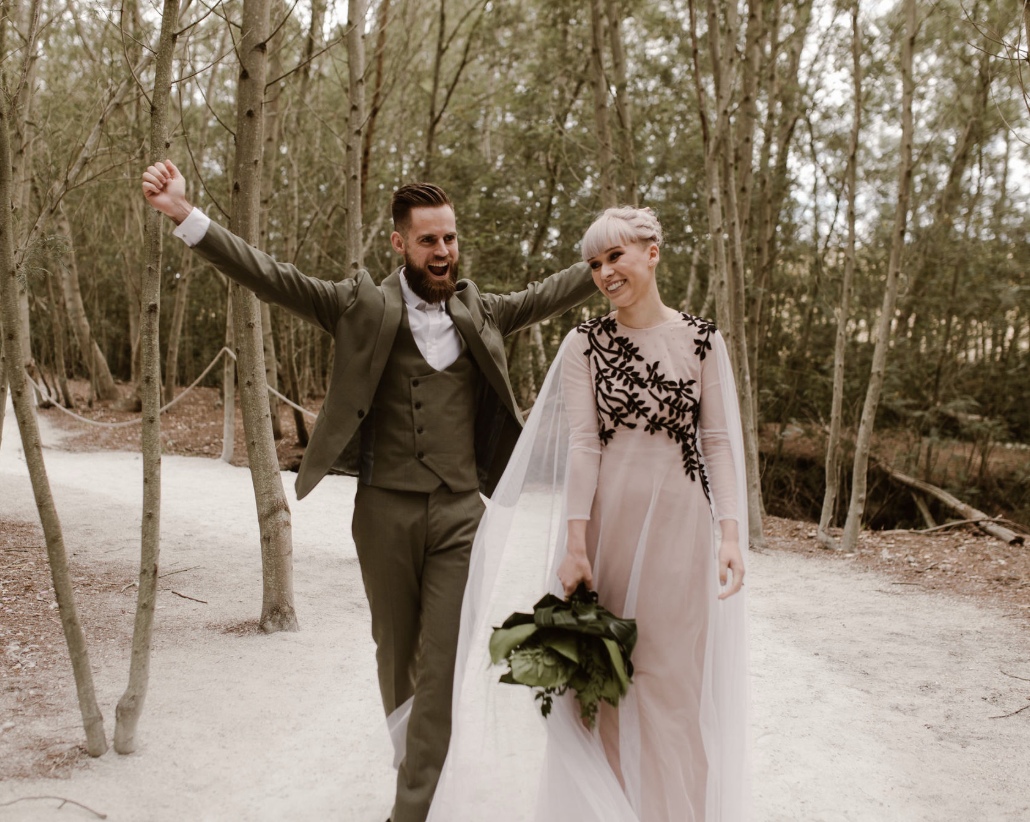 This neutral and natural forest wedding took place in a forest in South Africa