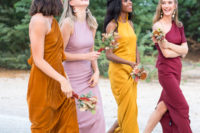 02 The bridesmaids were wearing maxi bridesmaid dresses in various bright shades