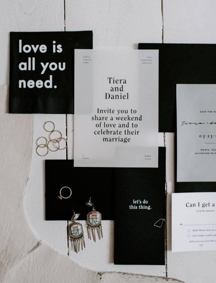 The wedding invitation suite was done in black and white, with simple modern elegance